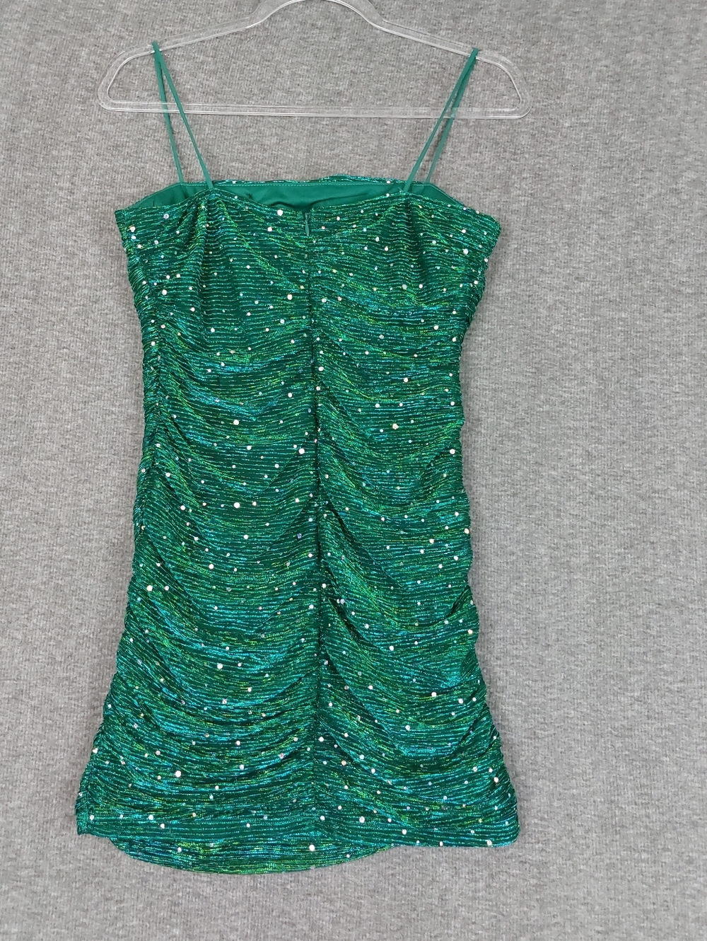 LULUS FLIRTY VIBES WOMENS GREEN SEQUIN MERMAID RUCHED BODY CON MINI DRESS L NWT - Picture 7 of 9